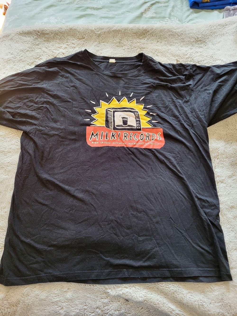 Rare Milk! Records Graphic Tee with Yellow & Red Print
